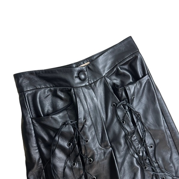 Matériel Pants Faux Leather Lace Up Slouchy Sexy Black High Rise 6 Small - Picture 6 of 9